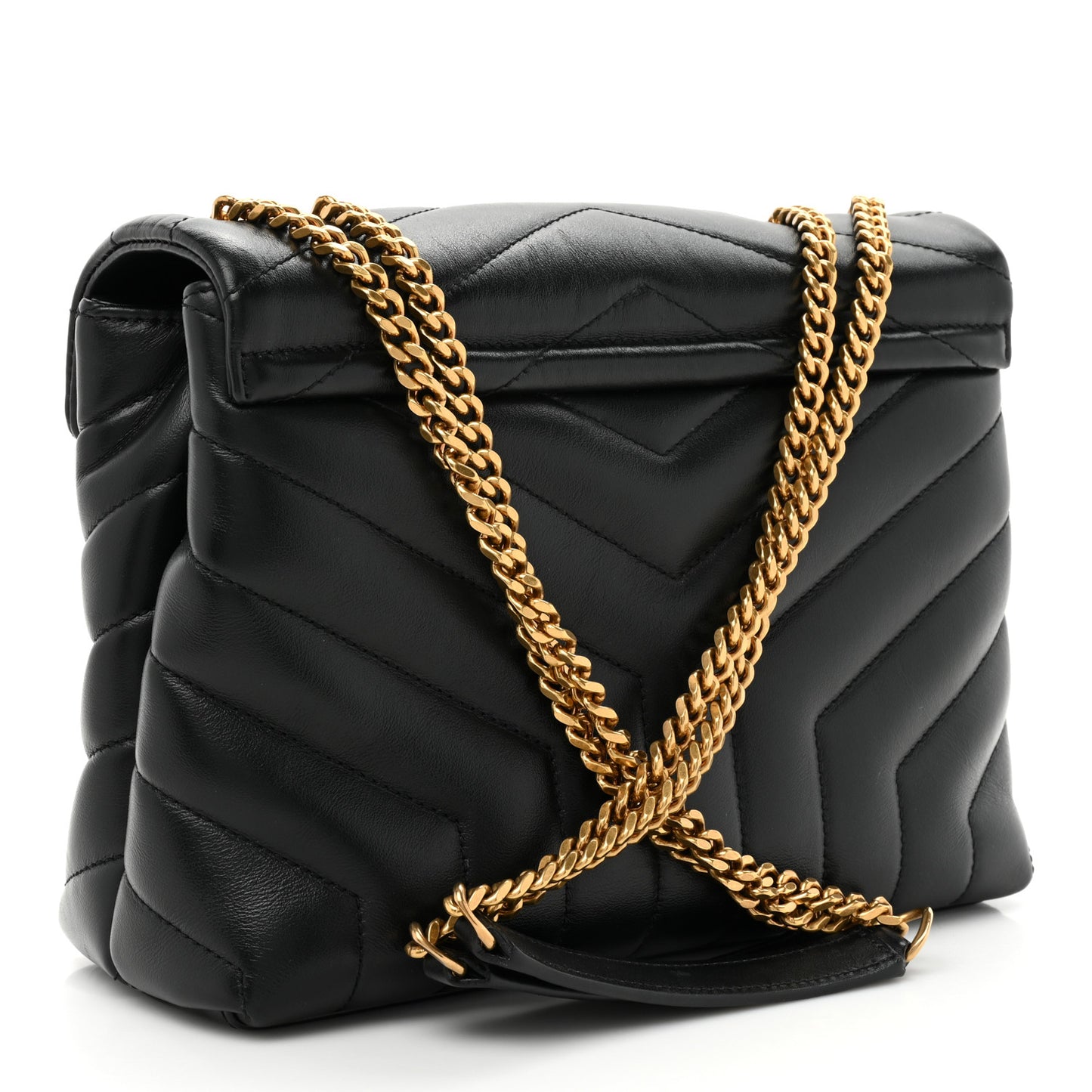 Calfskin Y Quilted Monogram Small Loulou Chain Satchel Black