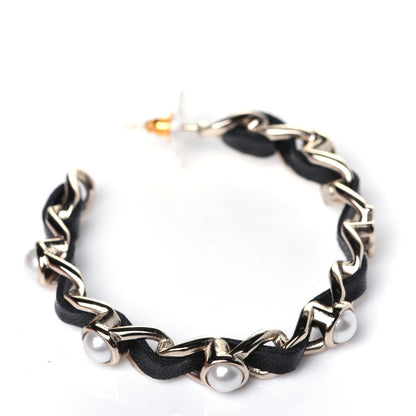 Chanel Lambskin Pearl More Is More CC Chain Hoop Earrings Gold Black 7 of 8
