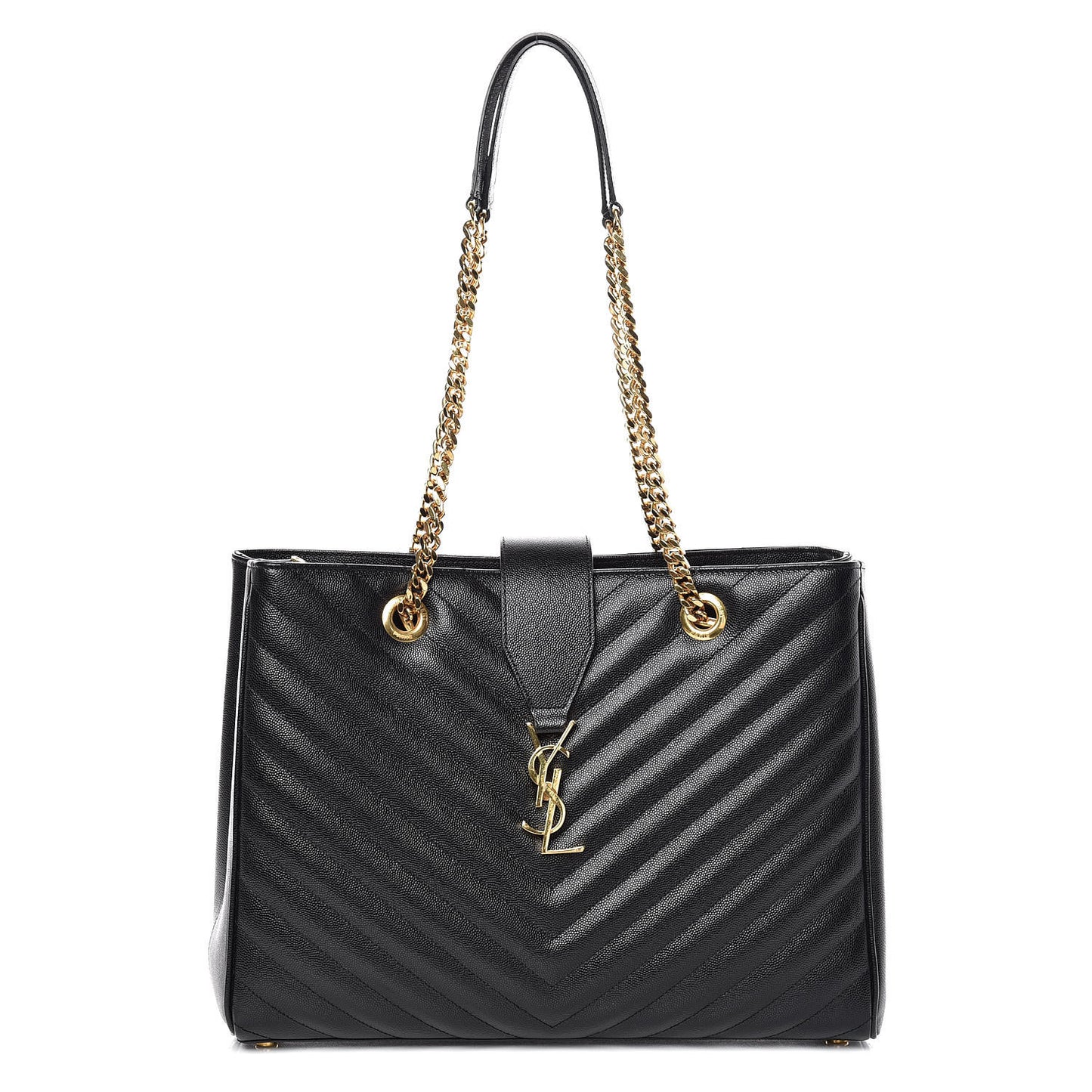 Grain De Poudre Matelasse Chevron Monogram Shopping Bag Black