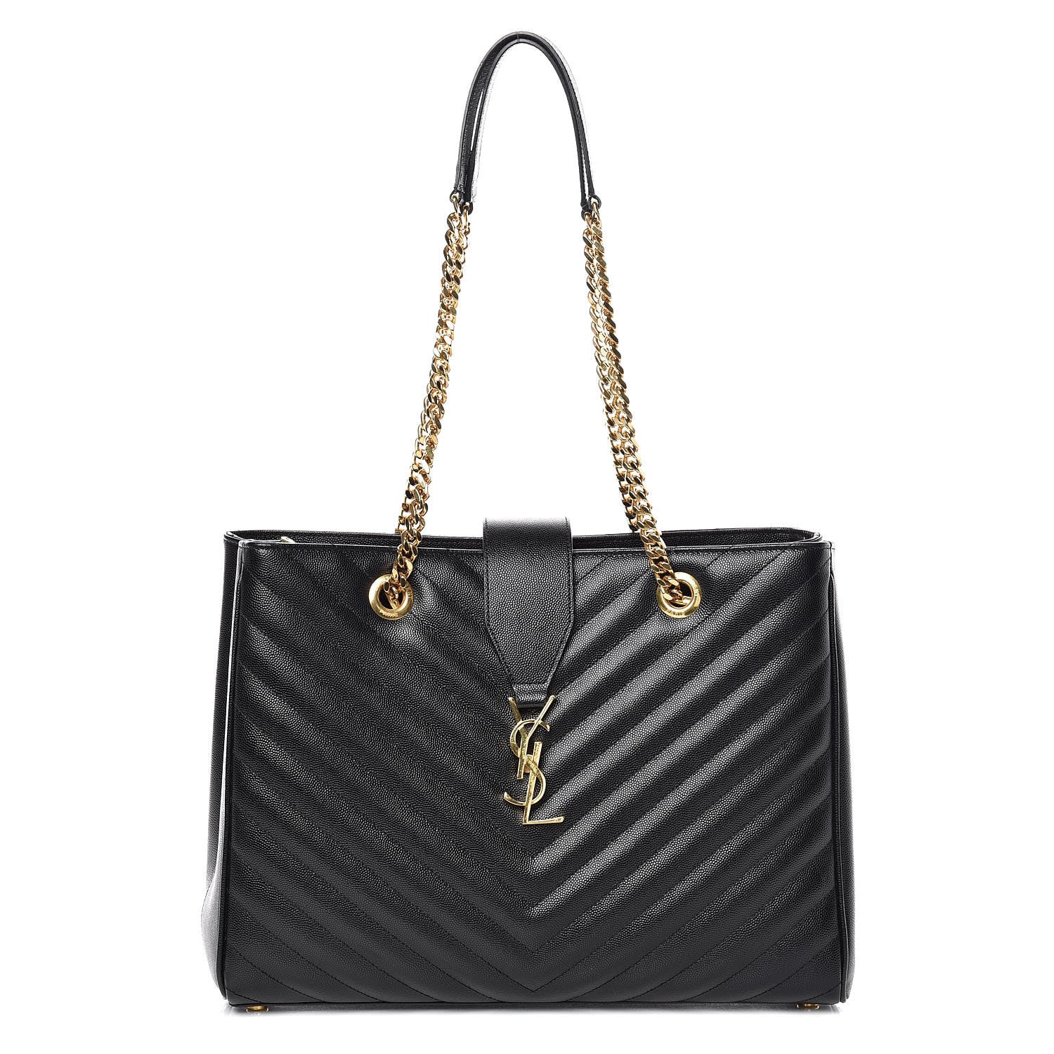 Saint Laurent Grain De Poudre Matelasse Chevron Monogram Shopping Bag Black 1 of 12