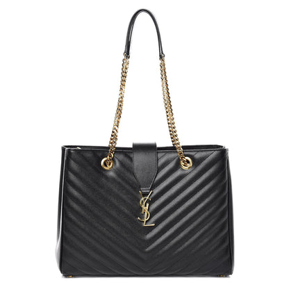 Saint Laurent Grain De Poudre Matelasse Chevron Monogram Shopping Bag Black 1 of 12