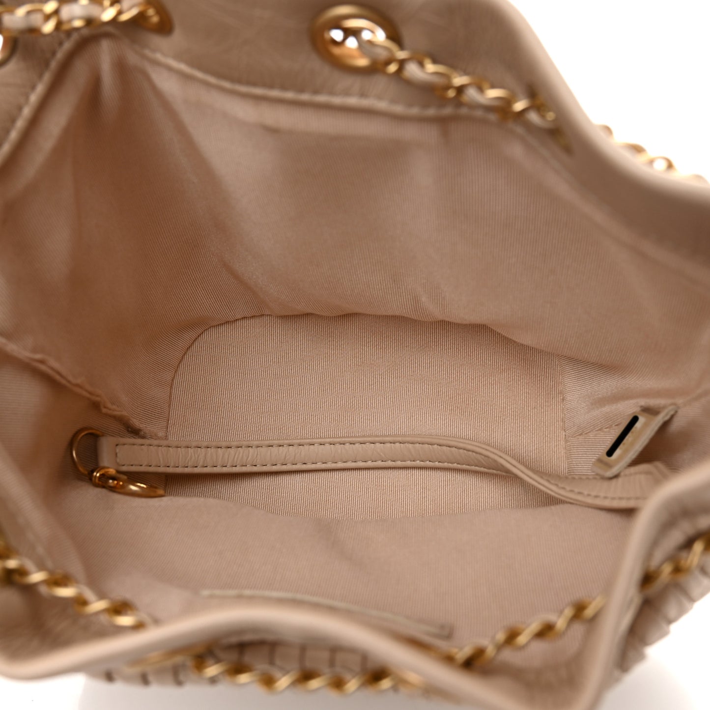 CHANELCrumpled Calfskin Coco Pleats Small Drawstring Bag Beige