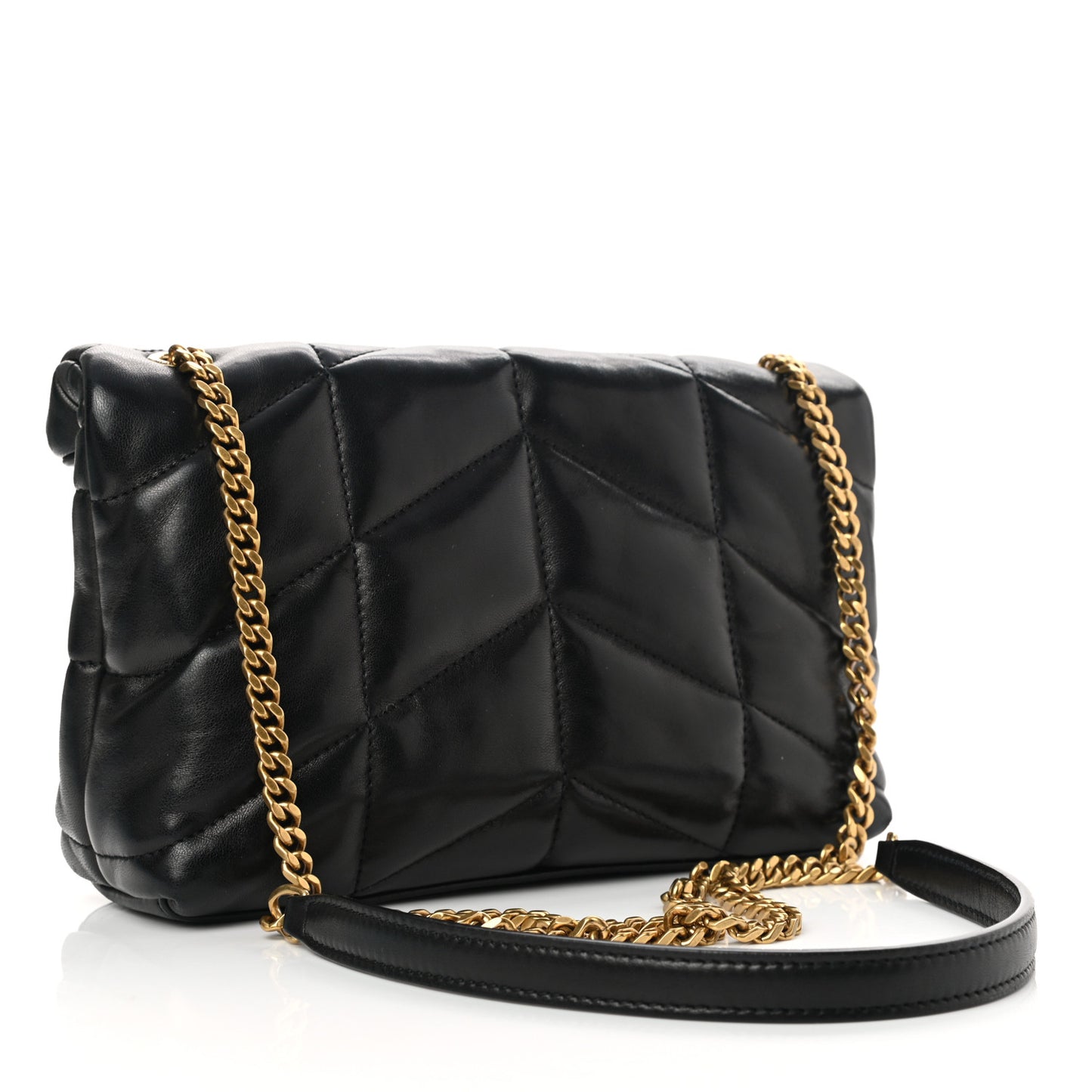 Lambskin Quilted Toy Loulou Puffer Monogram Chain Satchel Black