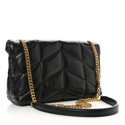 Saint Laurent Lambskin Quilted Toy Loulou Puffer Monogram Chain Satchel Black 3 of 12