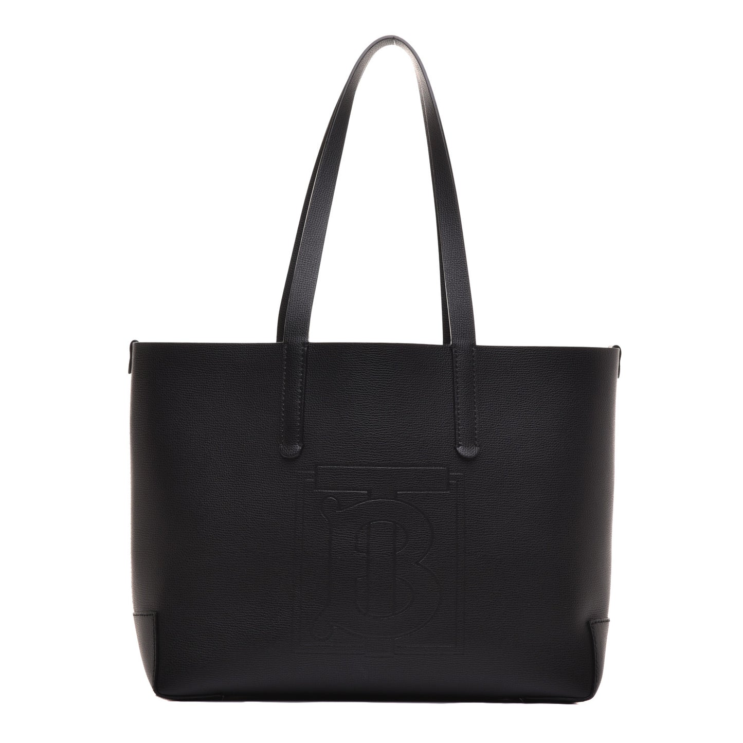 Calfskin TB Motif Embossed Medium Tote Black