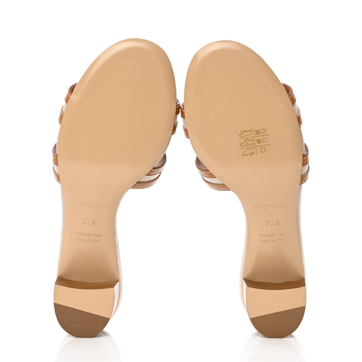 Calfskin Canvas Oasis Sandals 36.5 Noisette Beige Dore