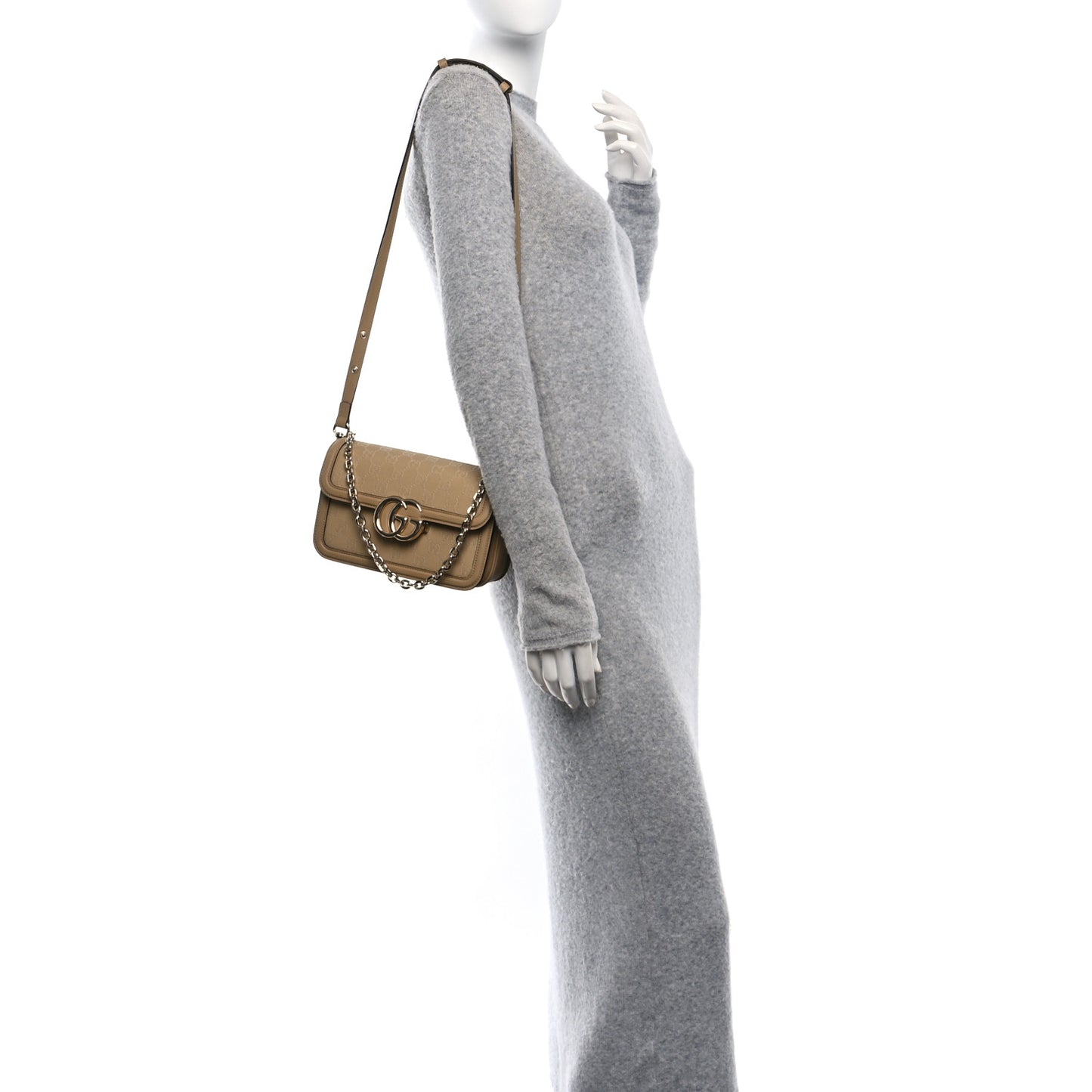 Monogram Small Gucci Go Shoulder Bag Beige