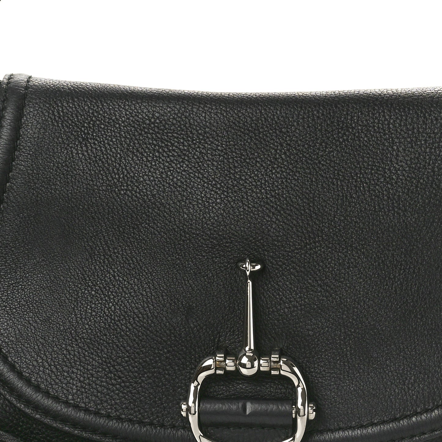 Pebbled Calfskin Medium Techno Horsebit Shoulder Flap Bag Black