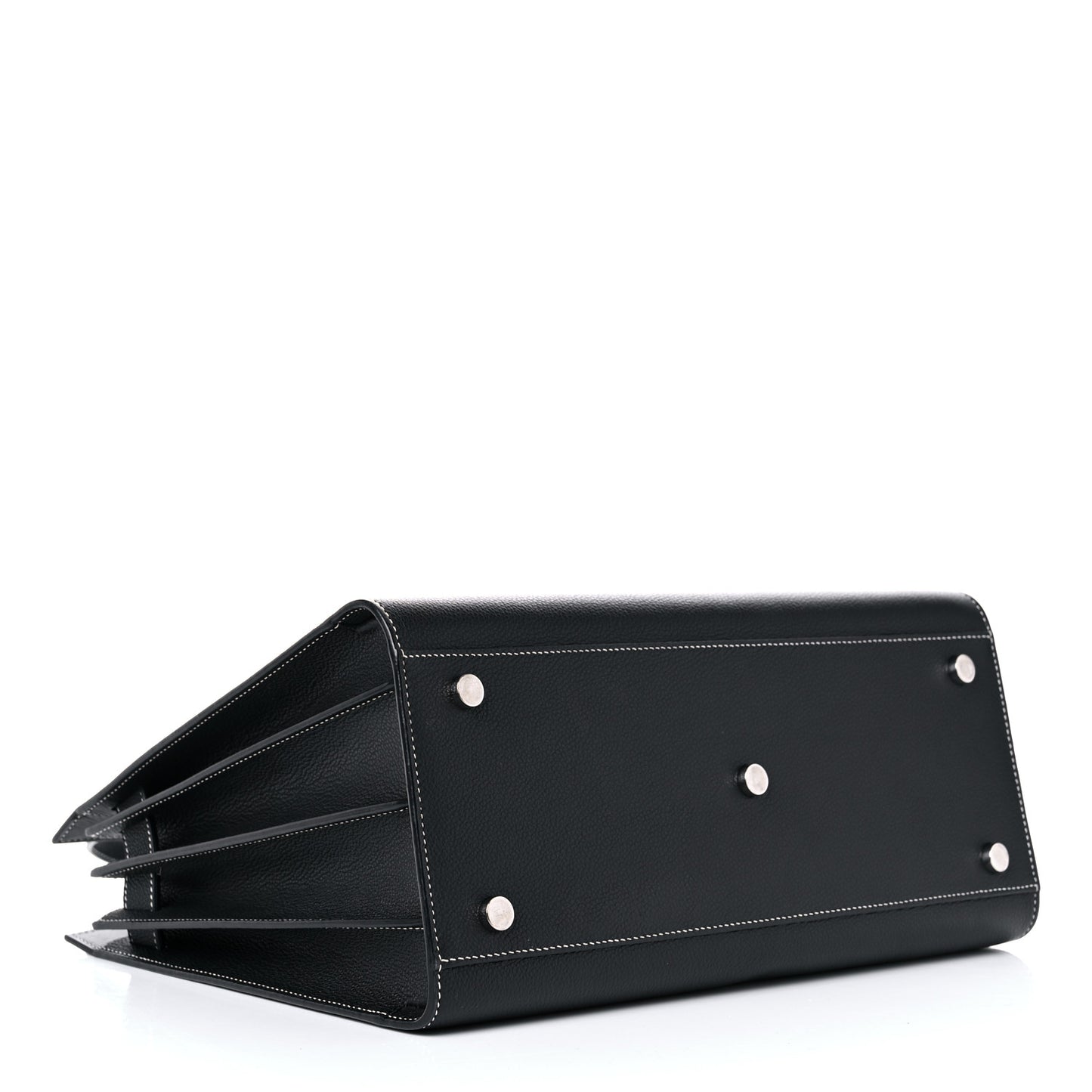 Grained Calfskin Topstitch Small Sac De Jour Black Porcelain