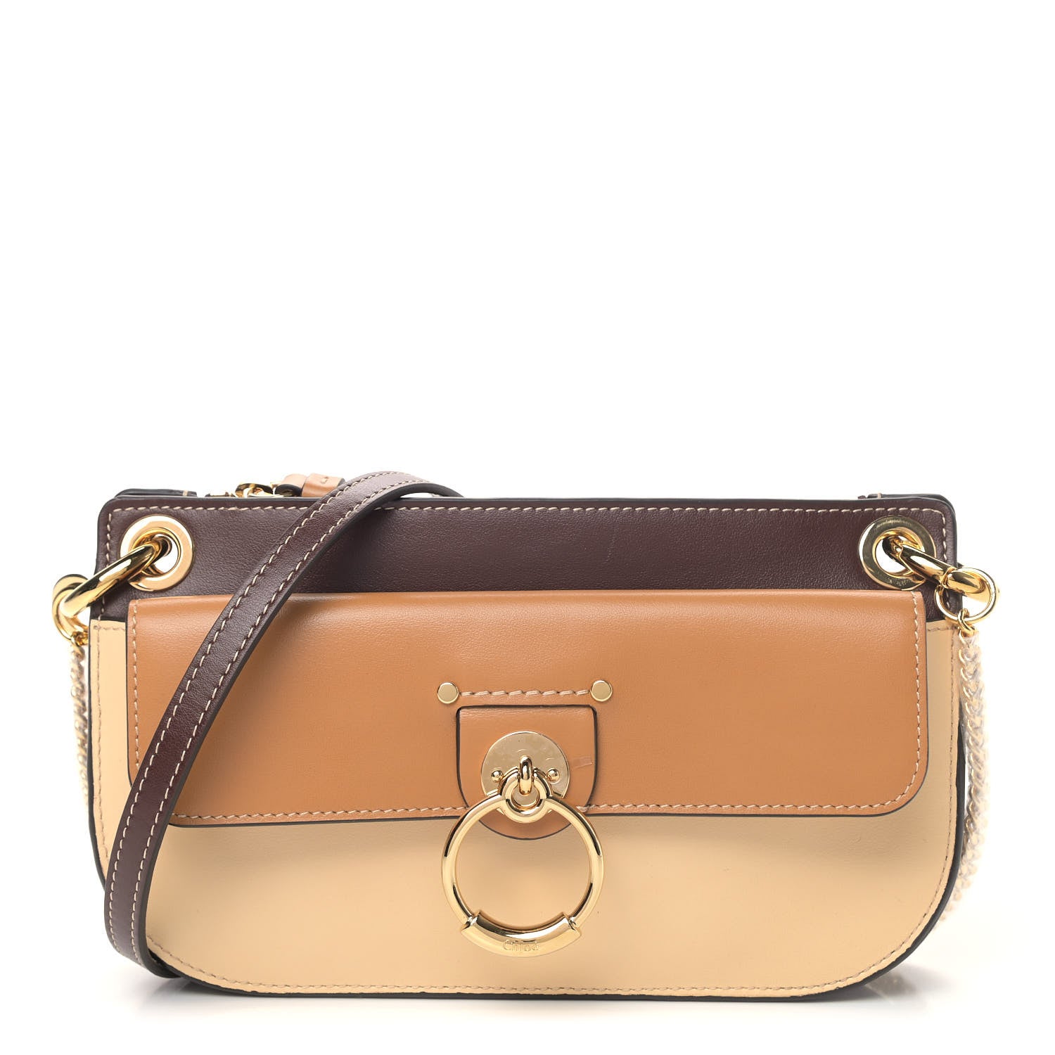 Chloe Shiny Calfskin Tess Mini Tricolor Crossbody Bag Brown Beige 1 of 5