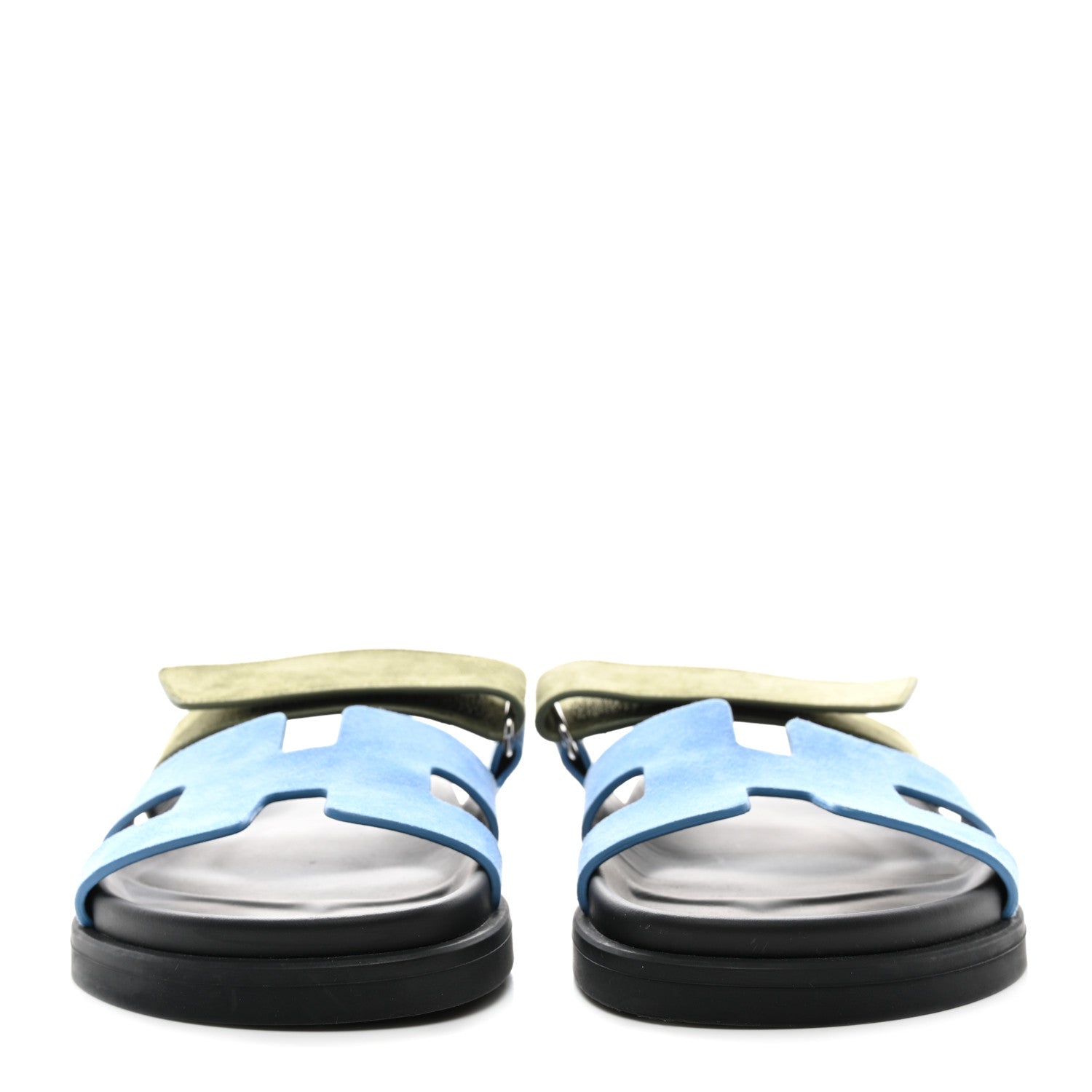 Hermes Suede Goatskin Womens Chypre Sandals 36.5 Bleu Cameo Vert Celadon 2 of 9