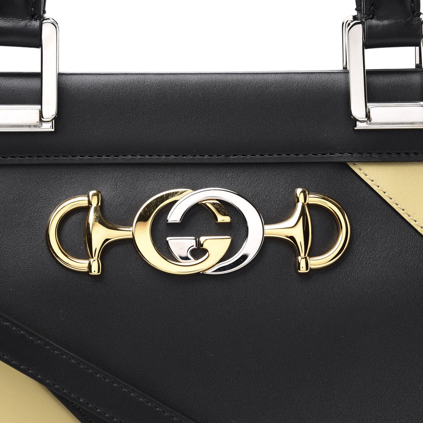 Smooth Calfskin Diagonal Striped Medium Zumi Top Handle Bag Black Beige