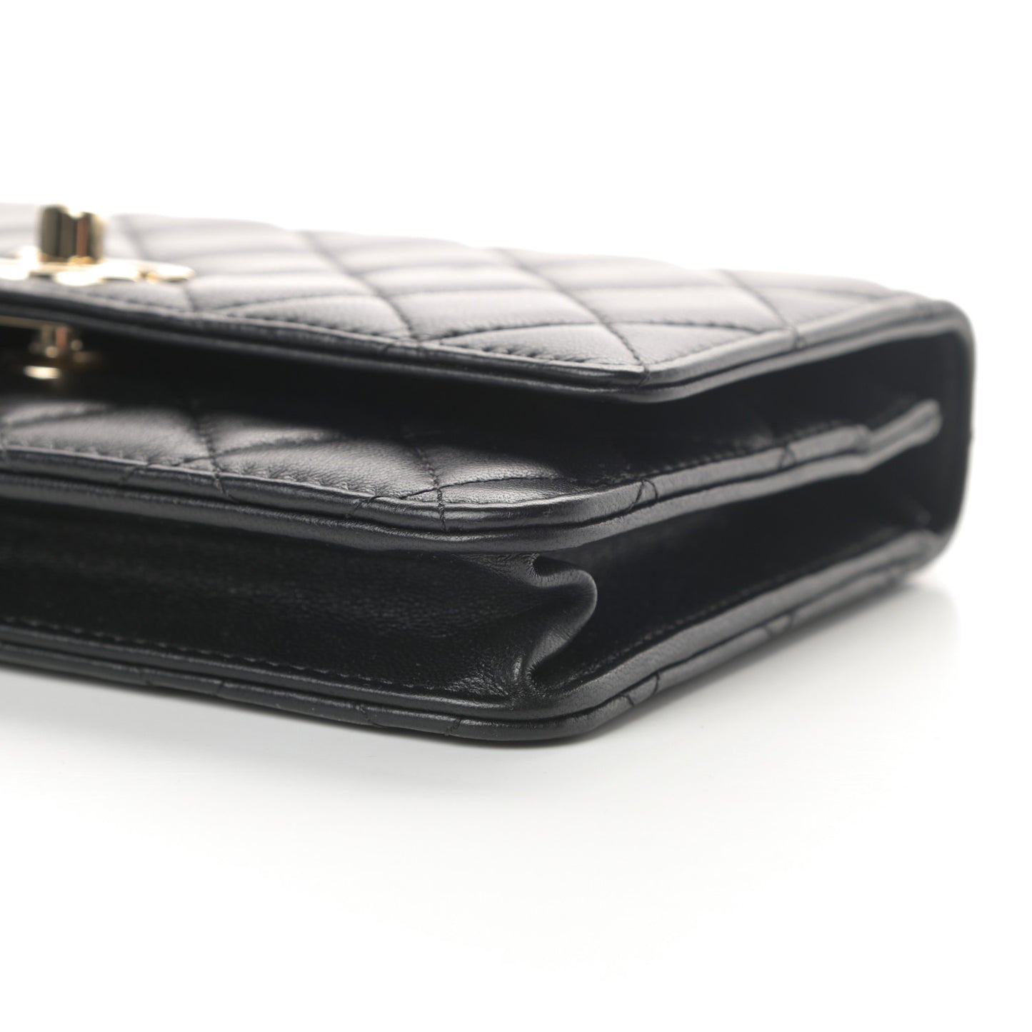 Lambskin Quilted Trendy CC Wallet On Chain WOC Black
