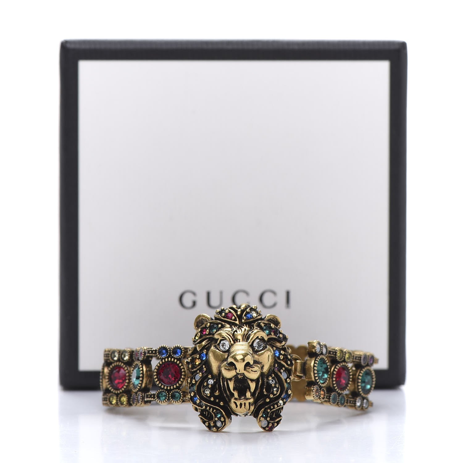 Gucci Metal Crystal Lion Head Bracelet S Aged Gold Multicolor 6 of 6
