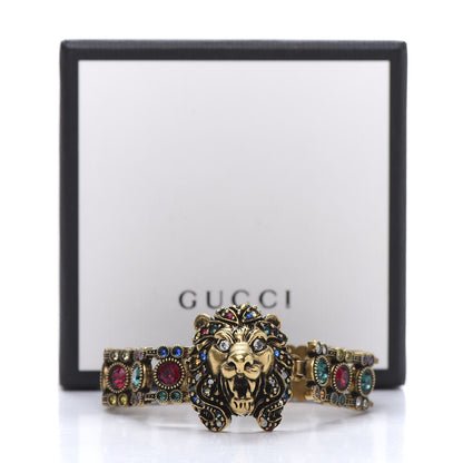 Gucci Metal Crystal Lion Head Bracelet S Aged Gold Multicolor 6 of 6
