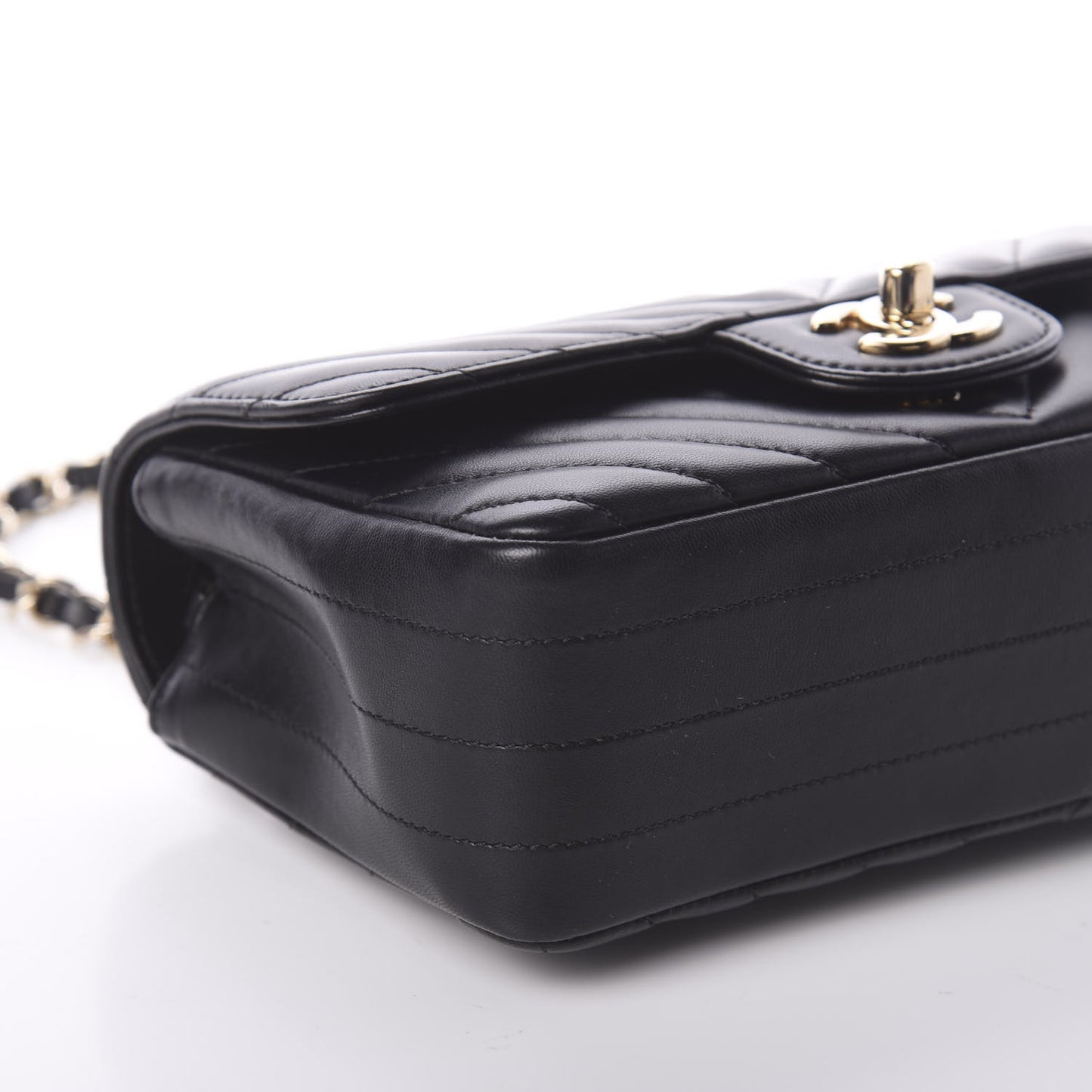 Lambskin Chevron Quilted Mini Rectangular Flap Black