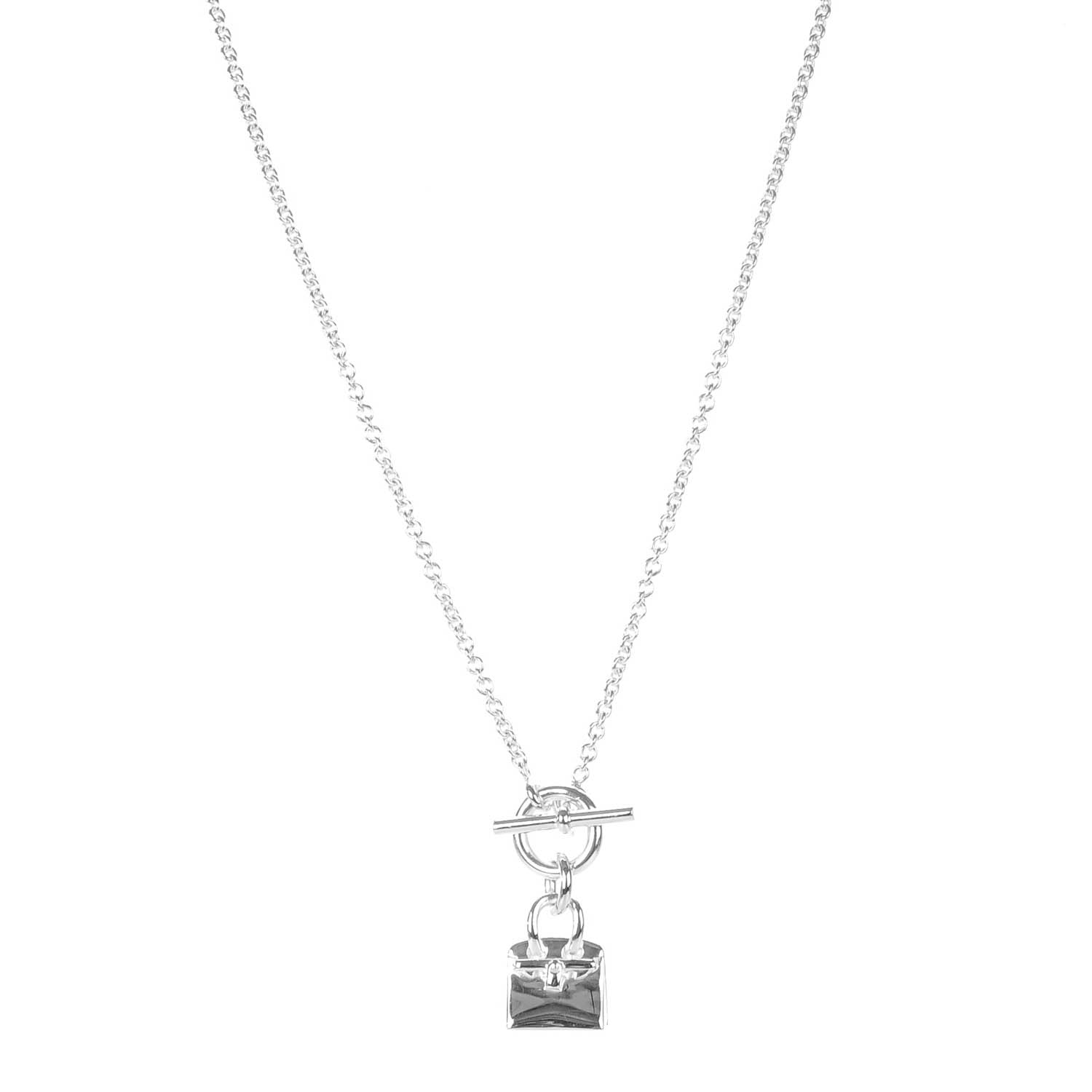 Hermes Sterling Silver Birkin Amulette Pendant Necklace 1 of 6