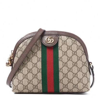 Gucci GG Supreme Monogram Textured Dollar Calfskin Web Small Ophidia Dome Shoulder Bag Beige Ebony New Acero 1 of 9