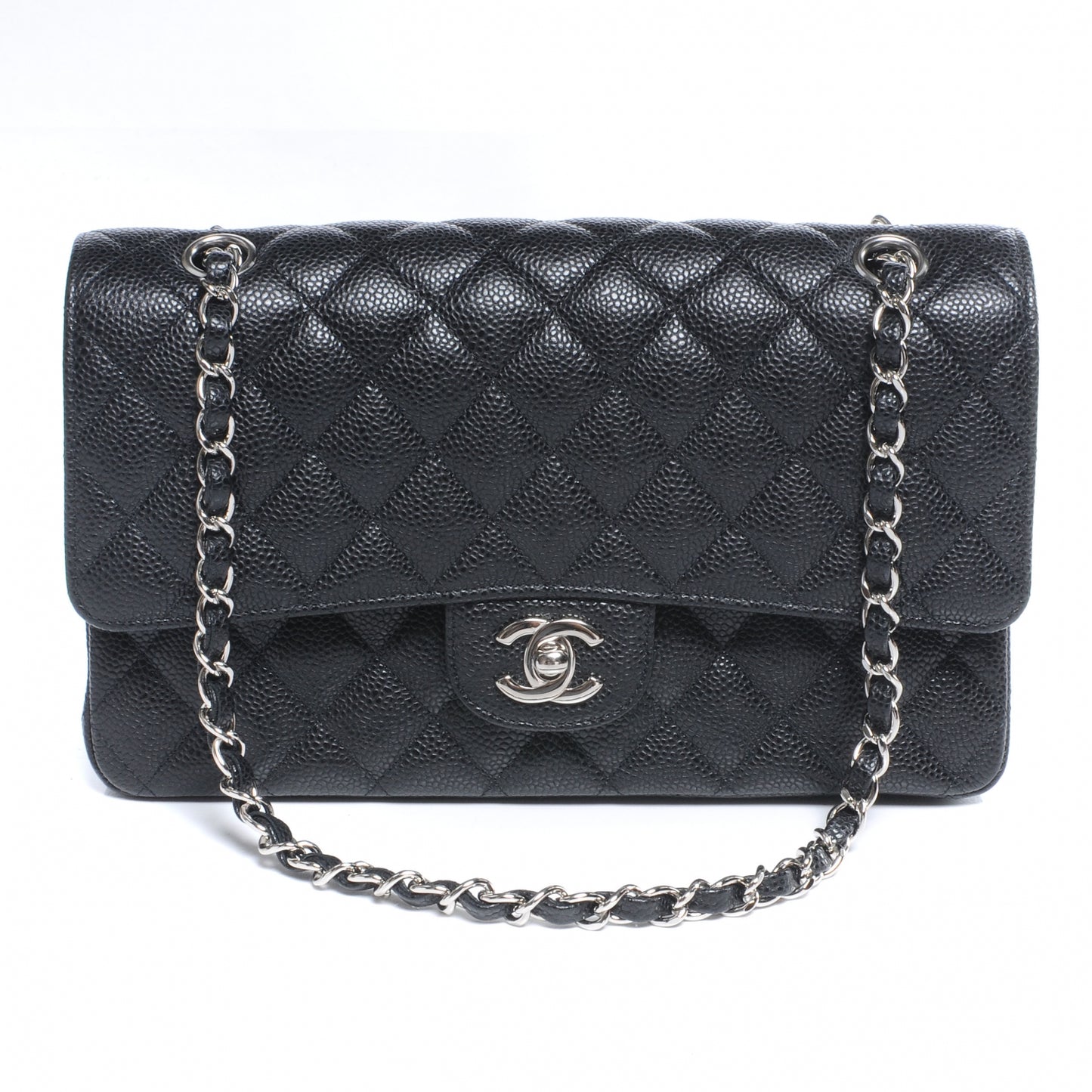 Caviar Quilted Medium Double Flap Black