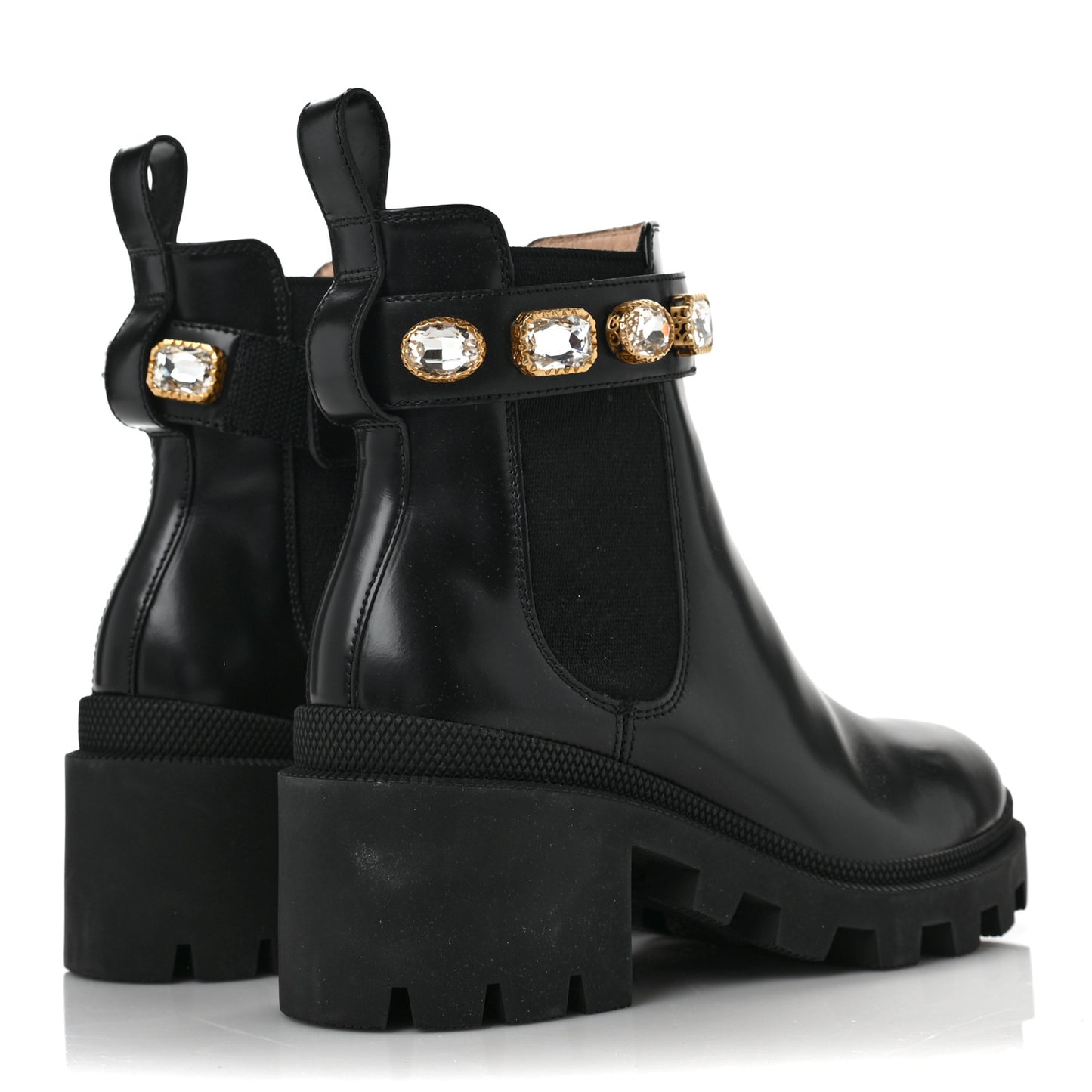 Calfskin Crystal GG Trip Chelsea Ankle Boots 35 Black