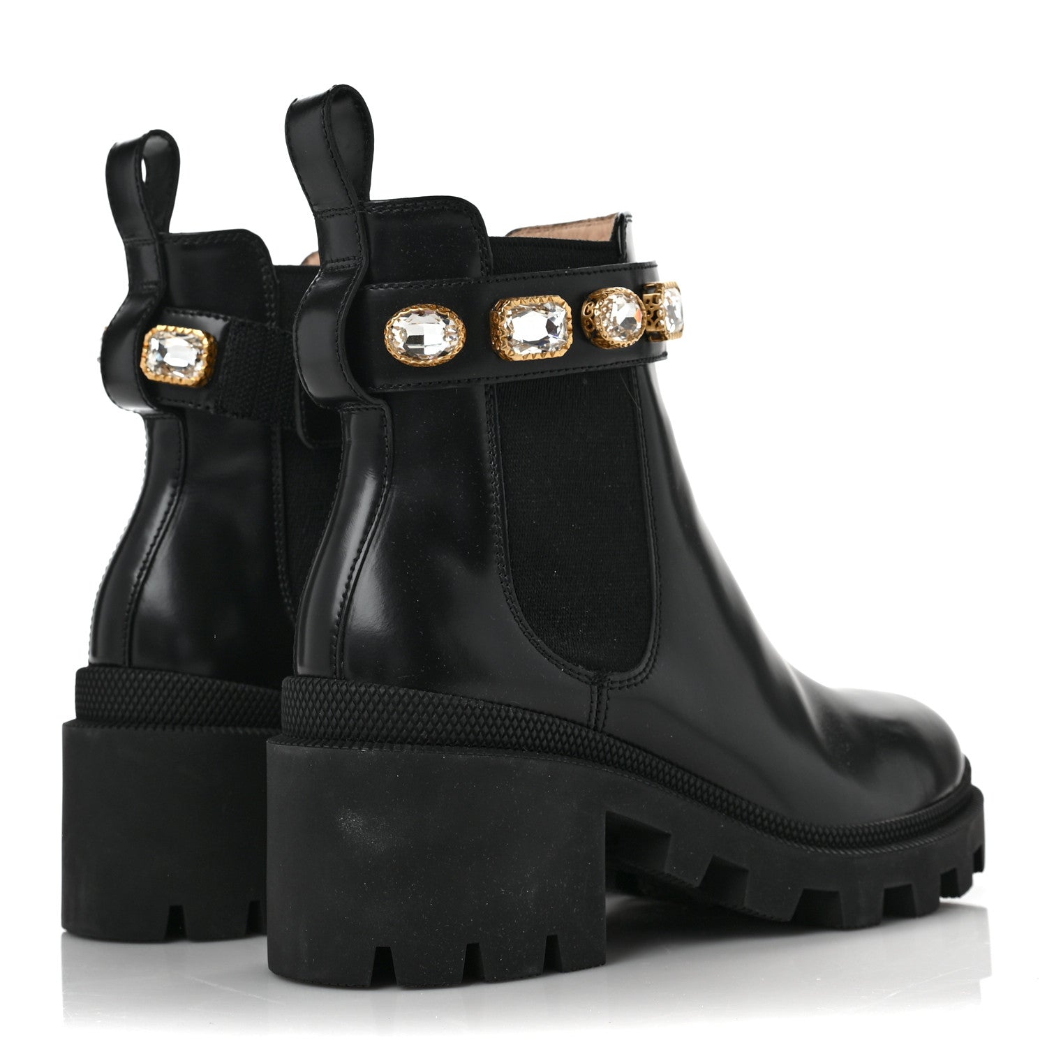 Gucci Calfskin Crystal GG Trip Chelsea Ankle Boots 35 Black 4 of 7