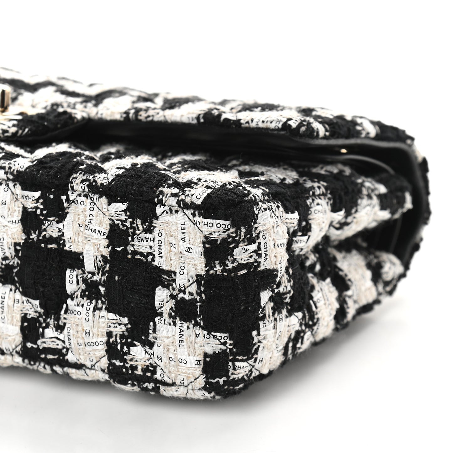 Tweed Quilted Medium Double Flap Black Ecru White