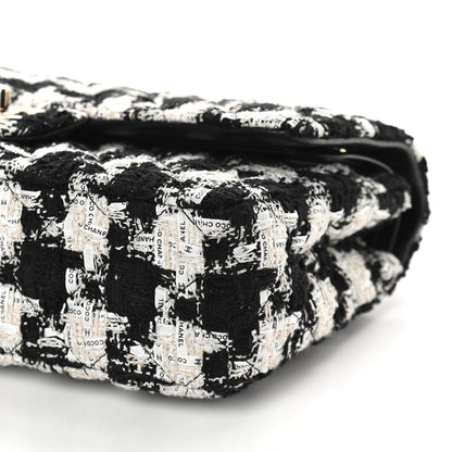 Chanel Tweed Quilted Medium Double Flap Black Ecru White 9 of 10
