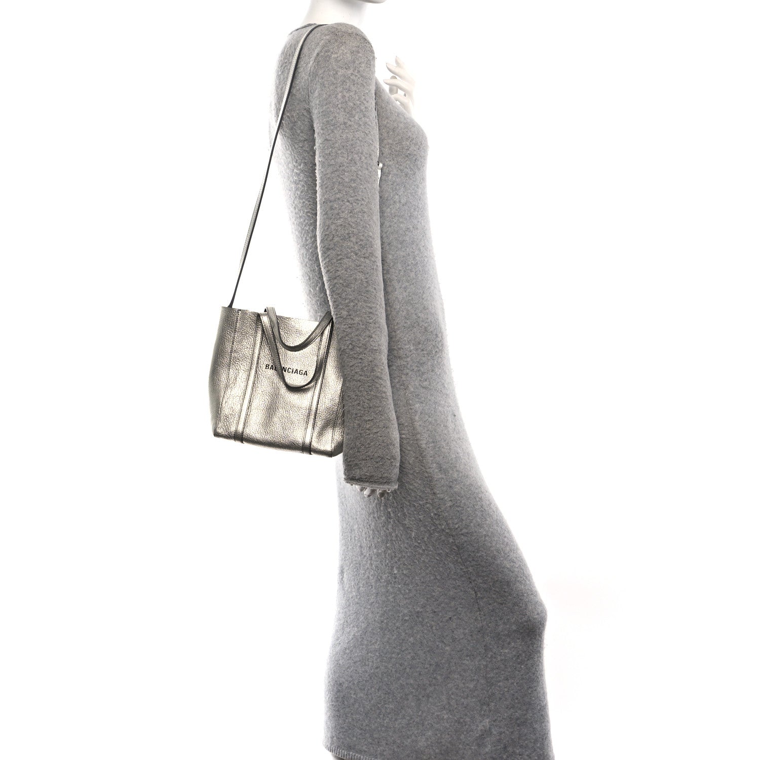 Balenciaga Metallic Goatskin Logo XXS Everyday Tote Argent Black