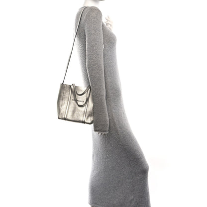 Balenciaga Metallic Goatskin Logo XXS Everyday Tote Argent Black 2 of 10
