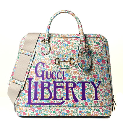 Gucci X LIBERTY OF LONDON Calfskin Floral Fawn Print Horsebit 1955 Duffle Bag Multicolor Purple Ivory 1 of 7
