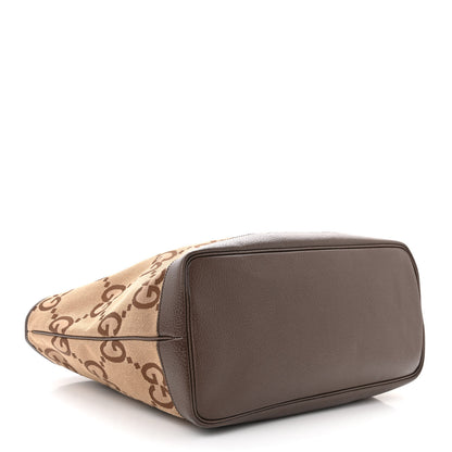 Gucci Monogram Jumbo GG Textured Dollar Calfskin Web Medium Ophidia Shopping Tote Camel Ebony 4 of 10