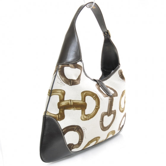Gucci Canvas Bamboo Horsebit Print Medium Jackie O Hobo 2 of 10