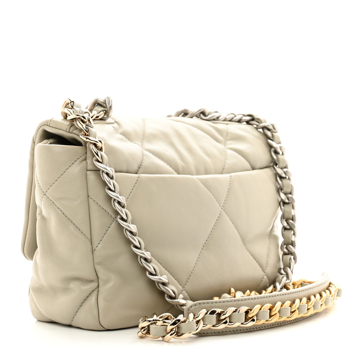 Lambskin Quilted Medium Chanel 19 Flap Light Grey