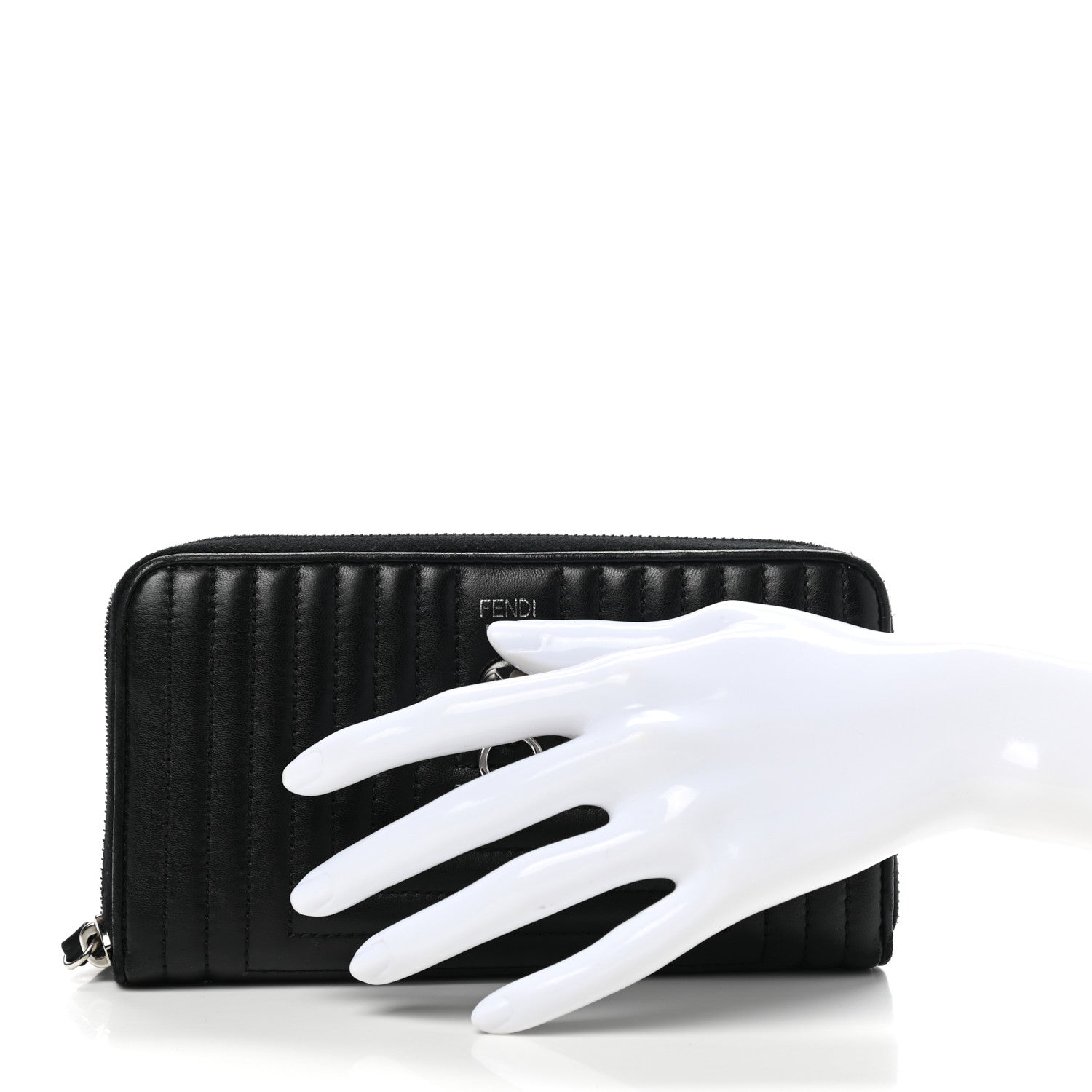 Fendi Shiny Nappa Trapuntata DotCom Zip Around Wristlet Wallet