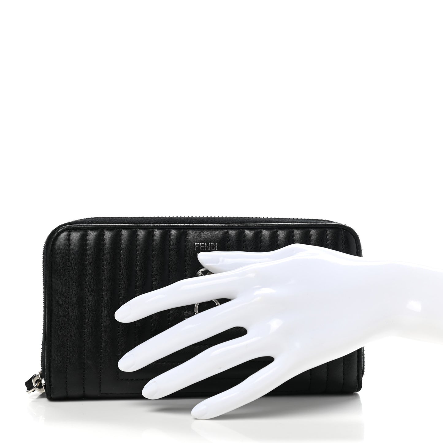 Shiny Nappa Trapuntata DotCom Zip Around Wristlet Wallet Black