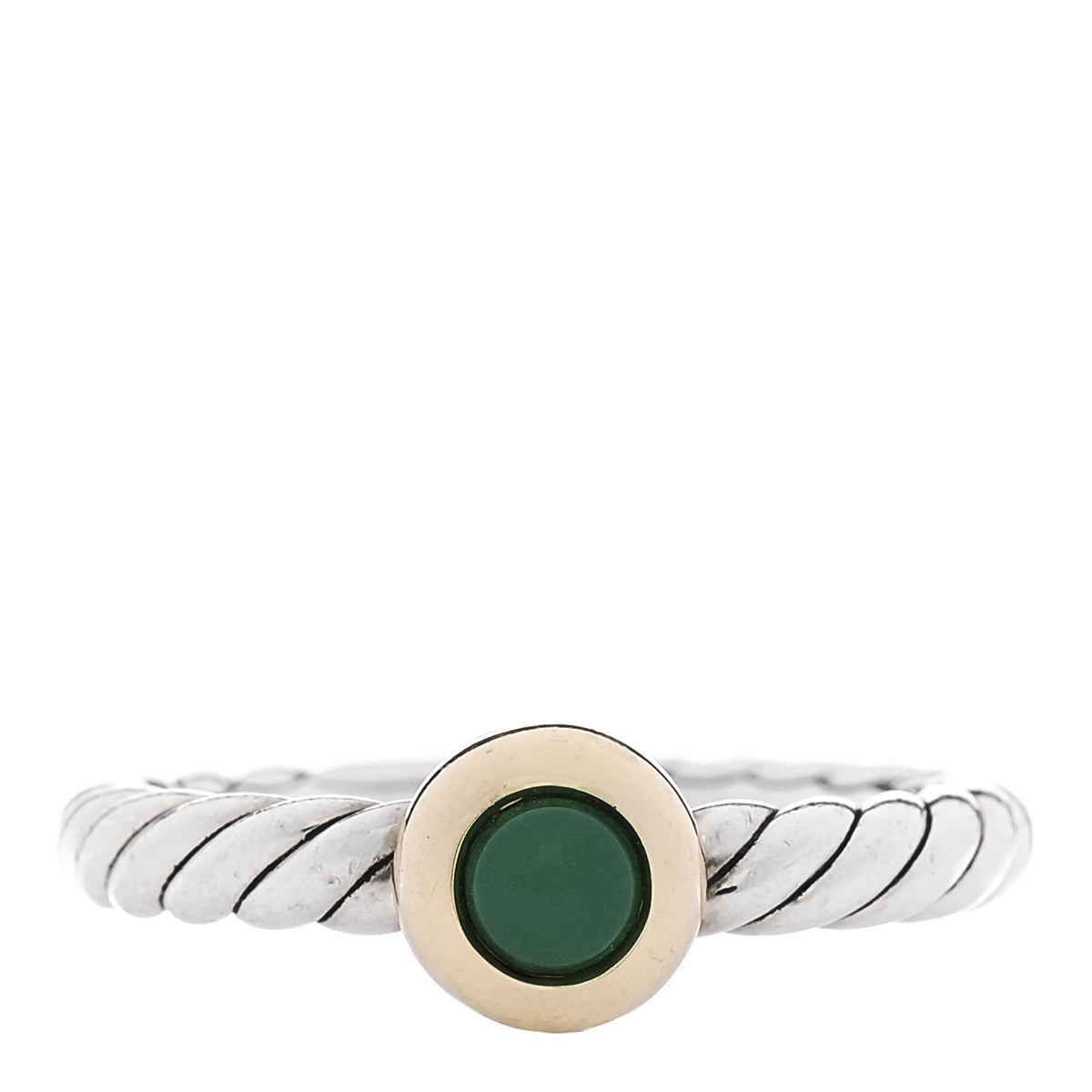 David Yurman Sterling Silver 14K Yellow Gold Green Onyx Petite Cable Ring 53 6.25 1 of 4