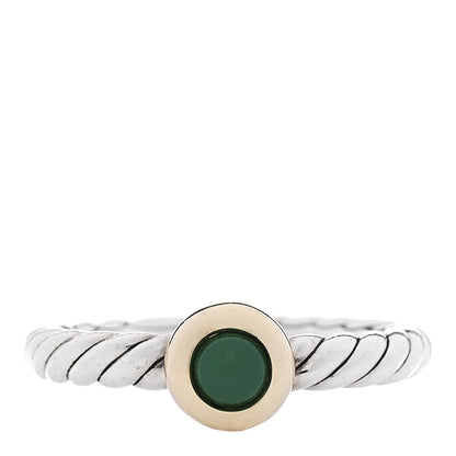David Yurman Sterling Silver 14K Yellow Gold Green Onyx Petite Cable Ring 53 6.25 1 of 4
