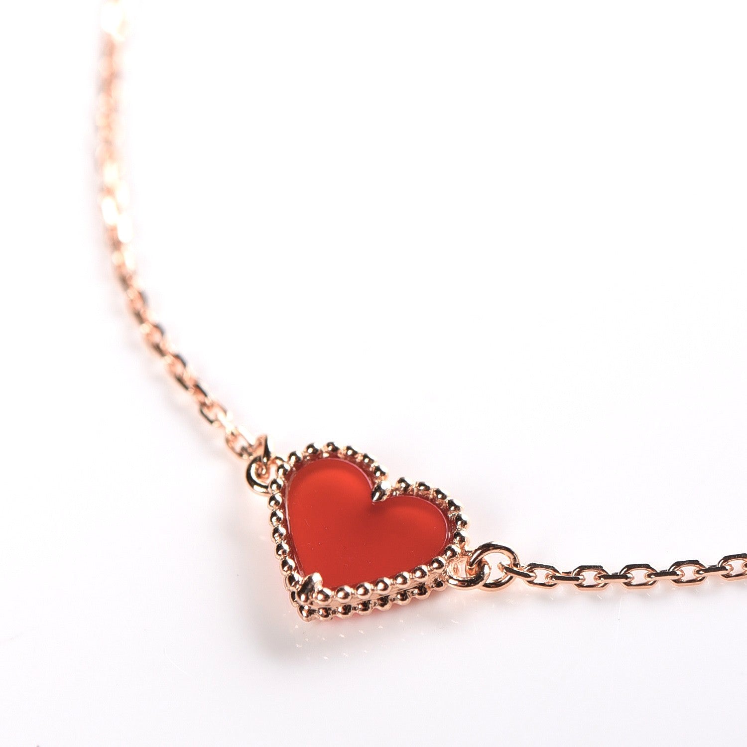Van Cleef & Arpels 18K Rose Gold Carnelian Sweet Alhambra Heart Bracelet 4 of 13