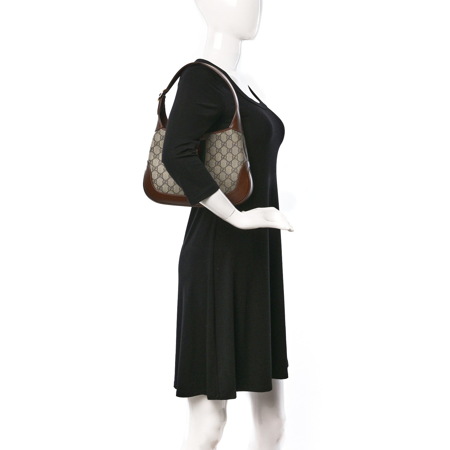 GG Supreme Monogram Azalea Calfskin Web Small Jackie 1961 Hobo Beige Ebony Brown Sugar