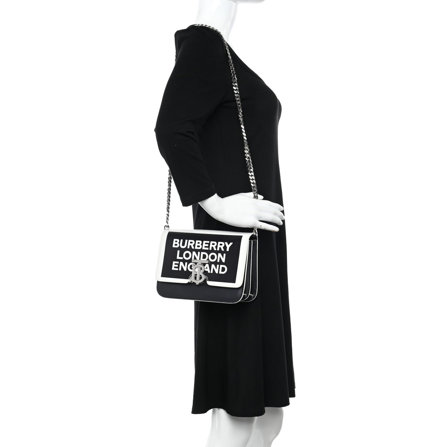 Calfskin Logo Printed Small TB Bag Black White