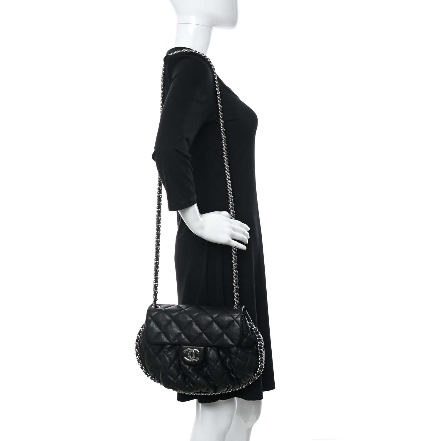 Chanel Washed Lambskin Quilted Medium Chain Around Messenger Black 2 of 13