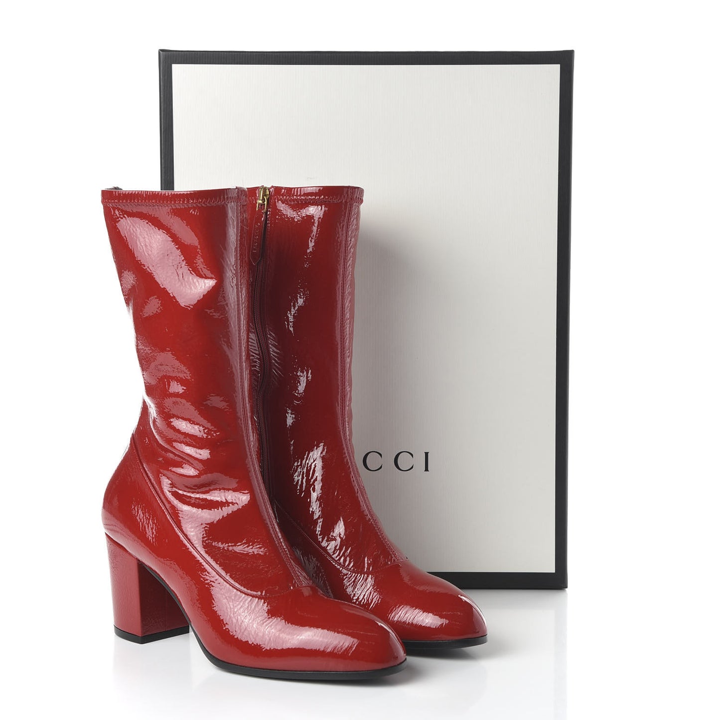 Patent Calfskin Stretch Boots 39 Hibiscus Red