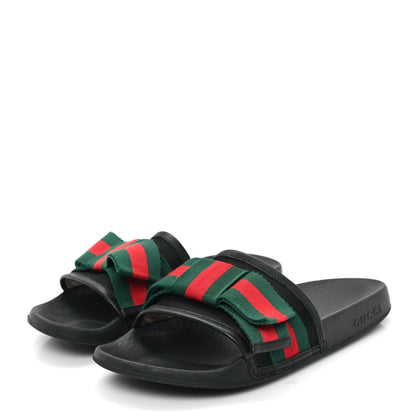 Gucci Satin Web Bow Slide Sandals 39 Black 4 of 11