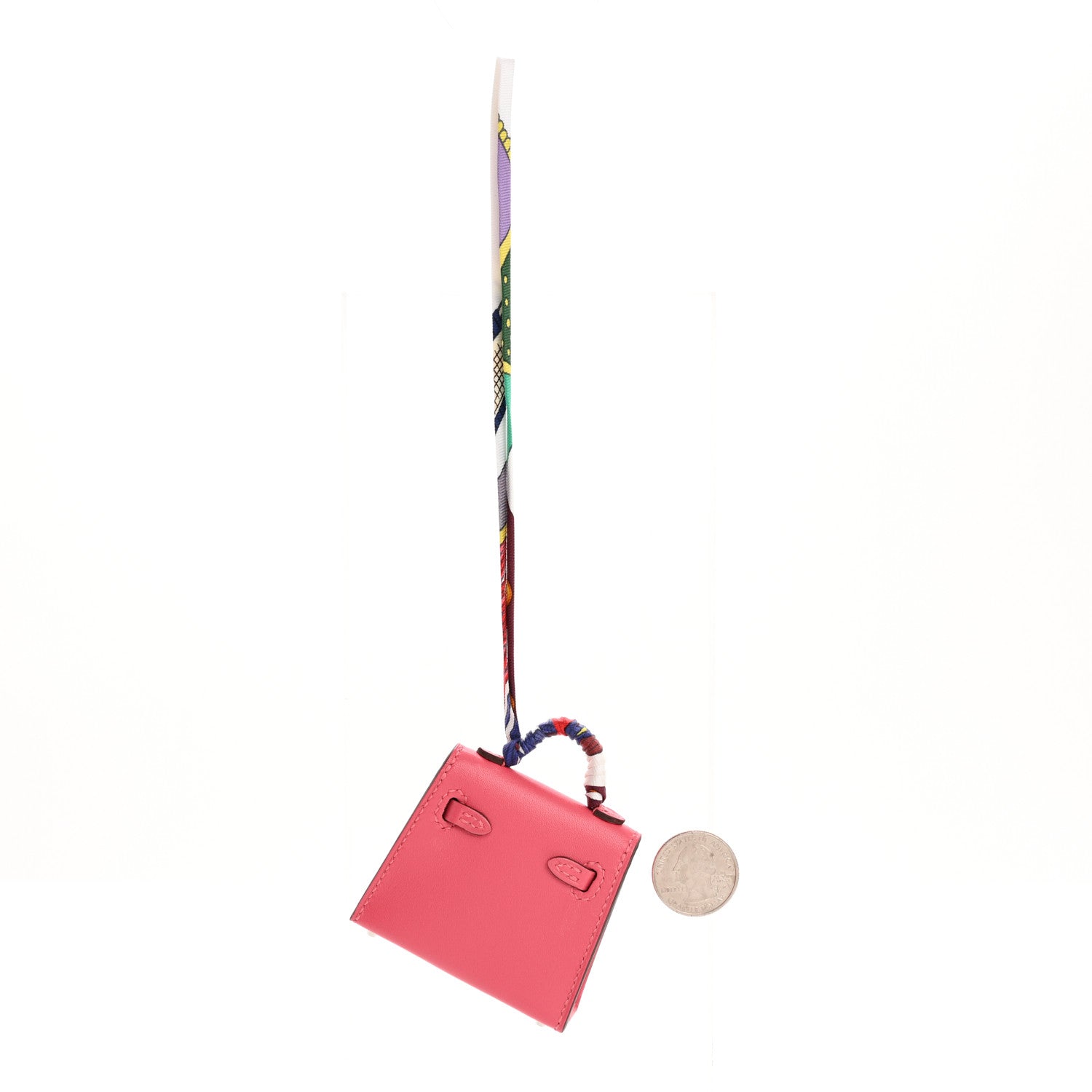 Hermes Tadelakt Mini Kelly Twilly Bag Charm Rose Lipstick 2 of 5