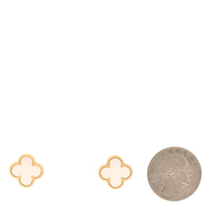 Van Cleef & Arpels 18K Yellow Gold Mother of Pearl Vintage Alhambra Earrings 2 of 5
