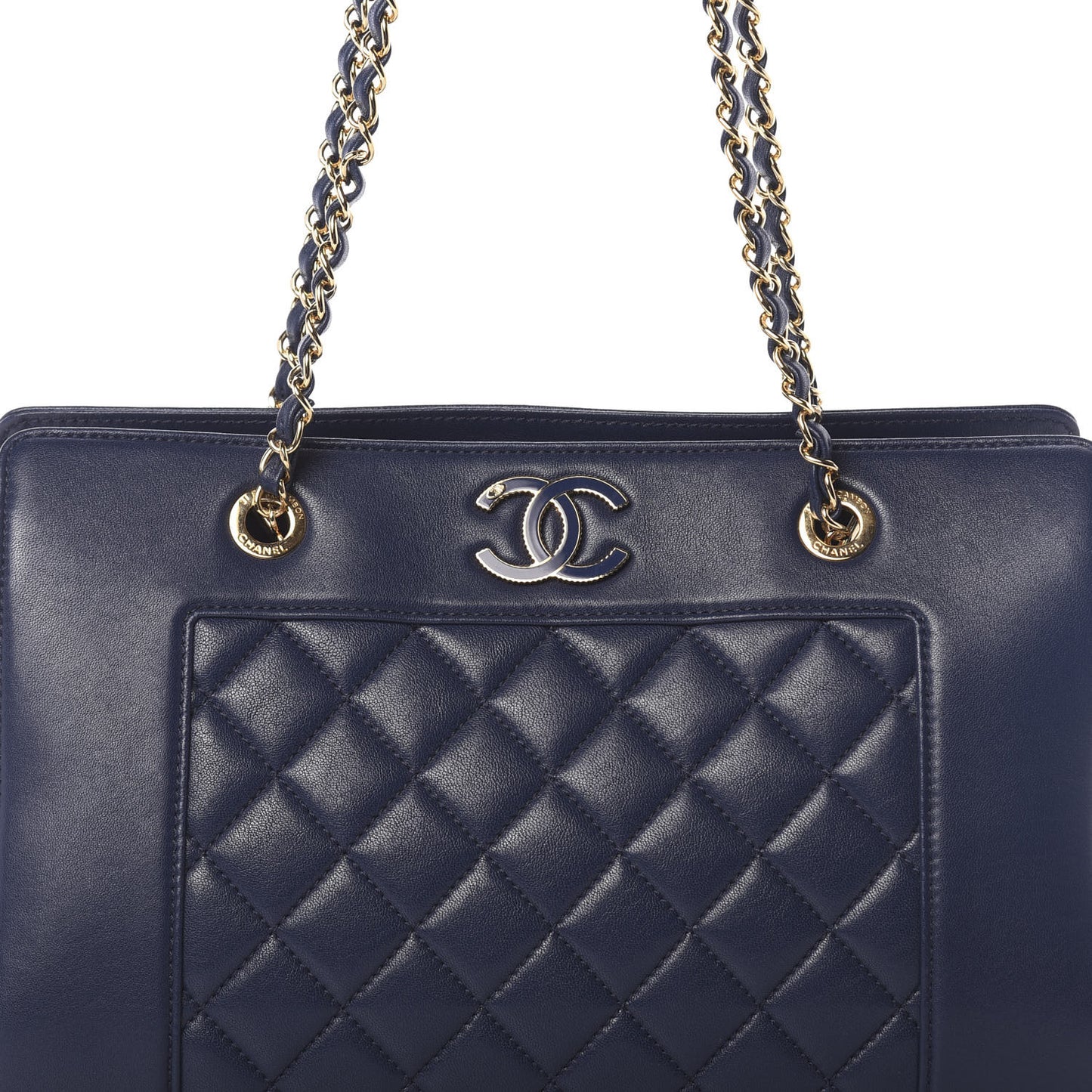 Sheepskin Quilted Mademoiselle Vintage Shopping Tote Navy