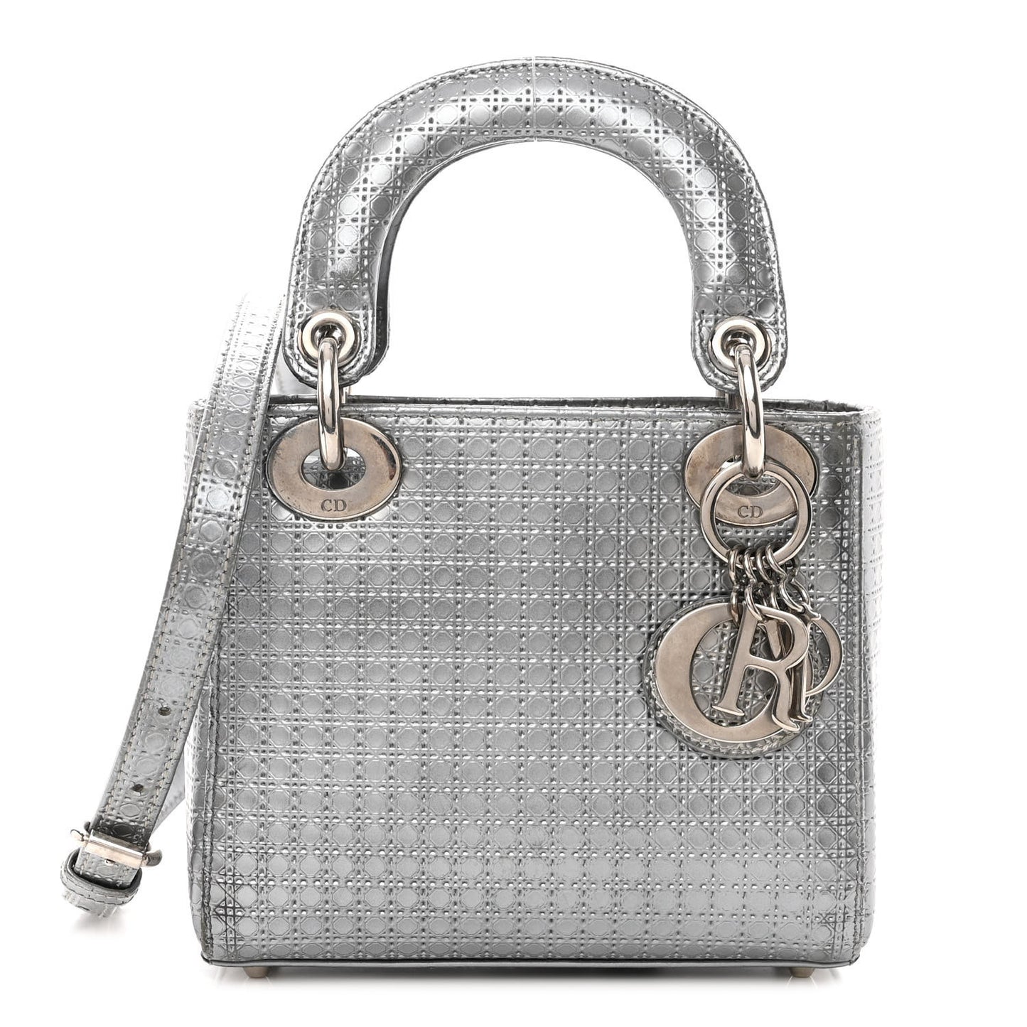 Metallic Patent Micro-Cannage Mini Lady Dior Silver