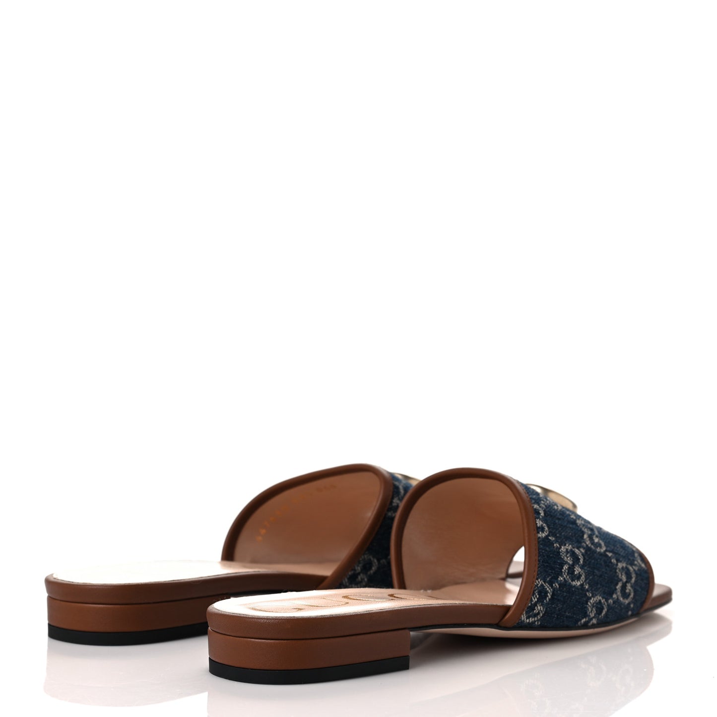 New Denim GG Monogram Miro Soft Calfskin Jolie Slide Sandals 39.5 Blue Tea Cuir Epilog