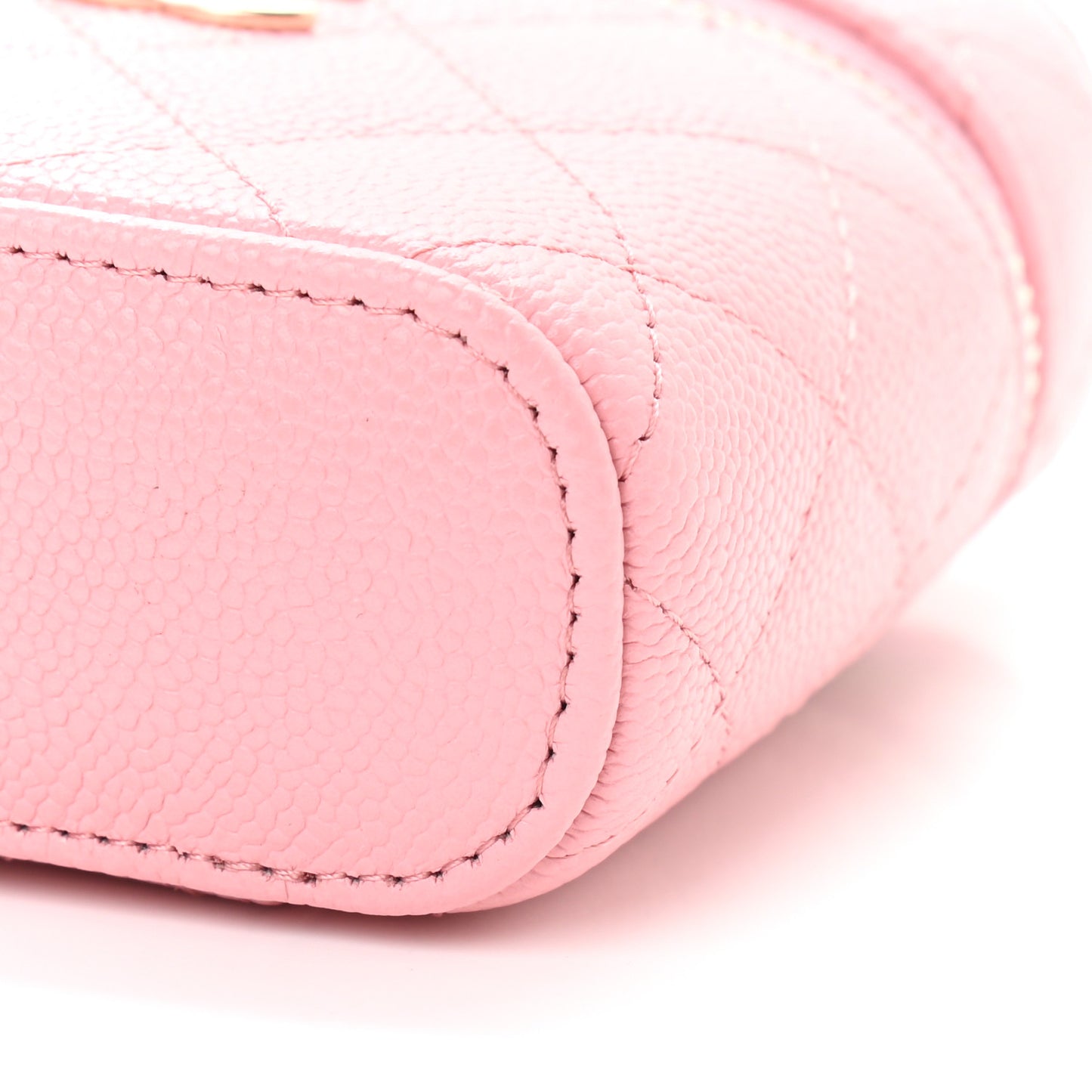 Caviar Quilted Small Handle With Care Vanity Case With Chain Pink