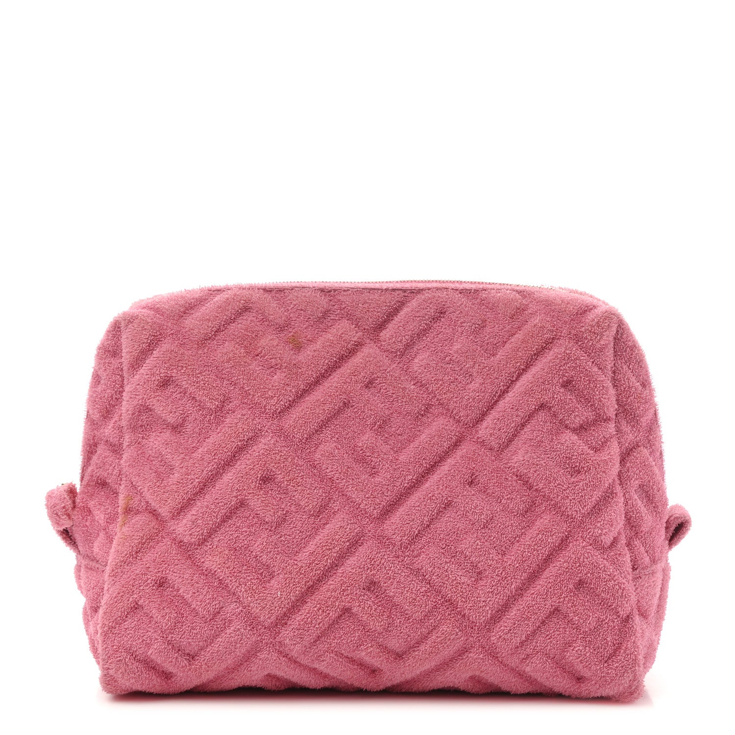 Fendi Terry Cloth Vitello Century Matte FF 1974 Embossed Medium Trapezoid Beauty Pouch Lollypop 1 of 10